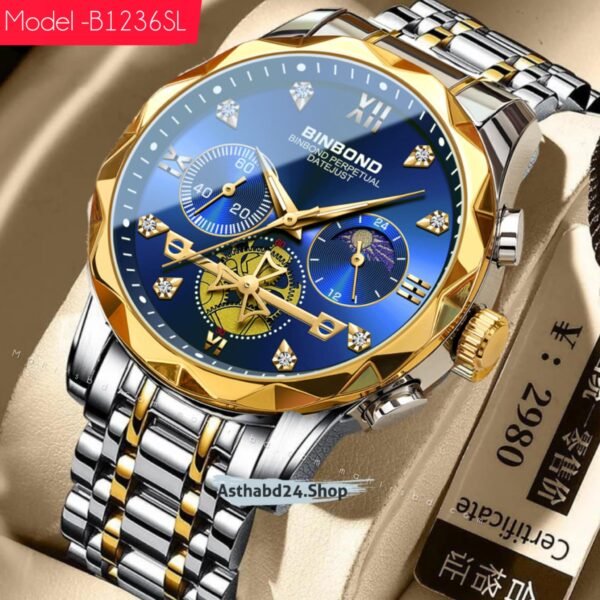 BINBOND 1236SL Luxury (Single Lock) Men's Watch-Golden Blue