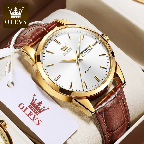 OLEVS 6898 Classic Leather Men's Watch-Silver