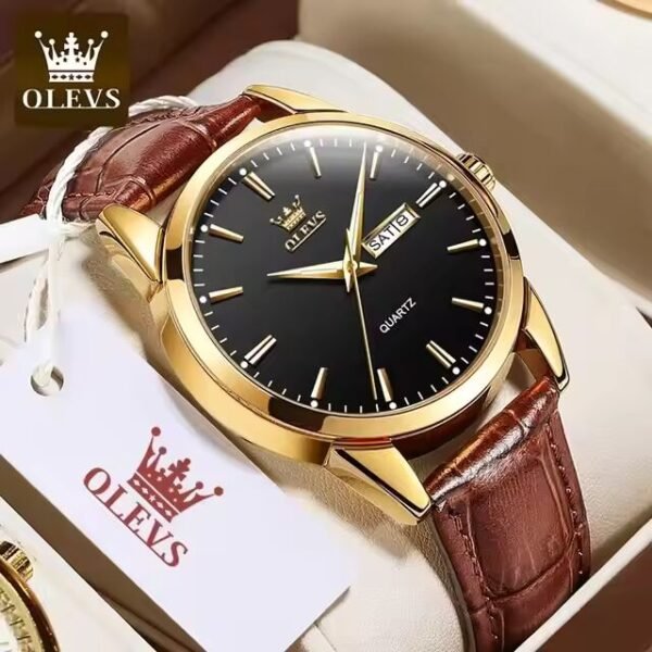 OLEVS 6898 Classic Leather Men's Watch-DBlack