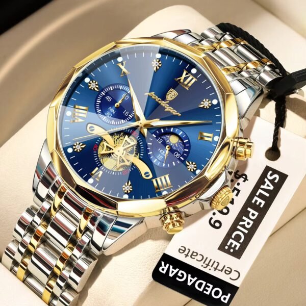 POEDAGAR 938 Men’s Fashion New Stainless Steel Quartz Watch-Blue