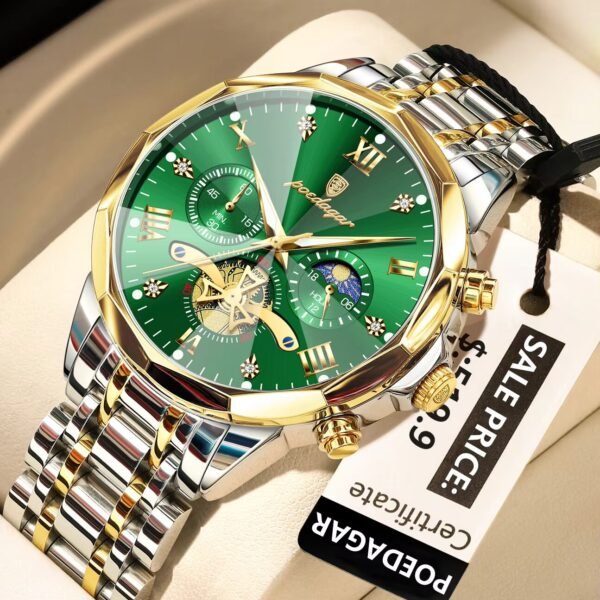 POEDAGAR 938 Men’s Fashion New Stainless Steel Quartz Watch-Golden Green
