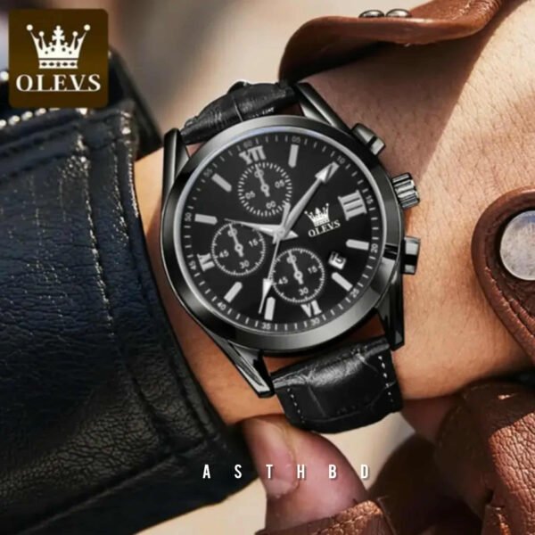 OLEVS 2872 Classic Leather Quartz Men’s Watch-FBlack